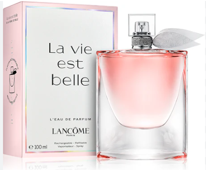 La Vie Est Belle 50 ml parfumfles naast bijpassende verpakking.