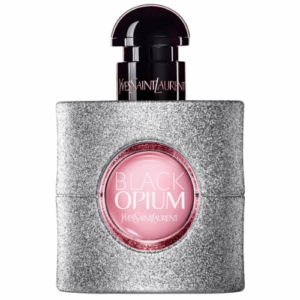 Voorzijde van de Black Opium Glitter Edition 50 ml parfumfles met glinsterend design.